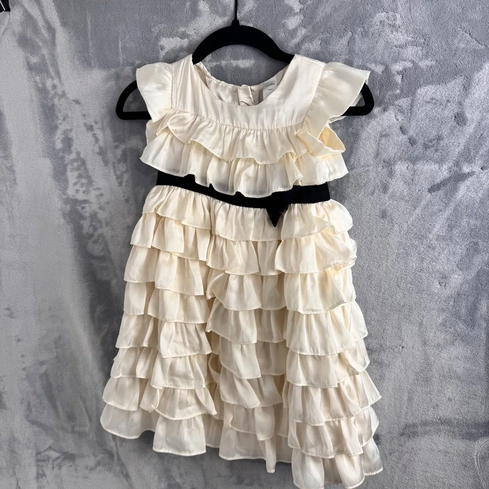 babyGap Tiered Ruffle Dress Girls 5 Cream Sleeveless Special Occasion Bow